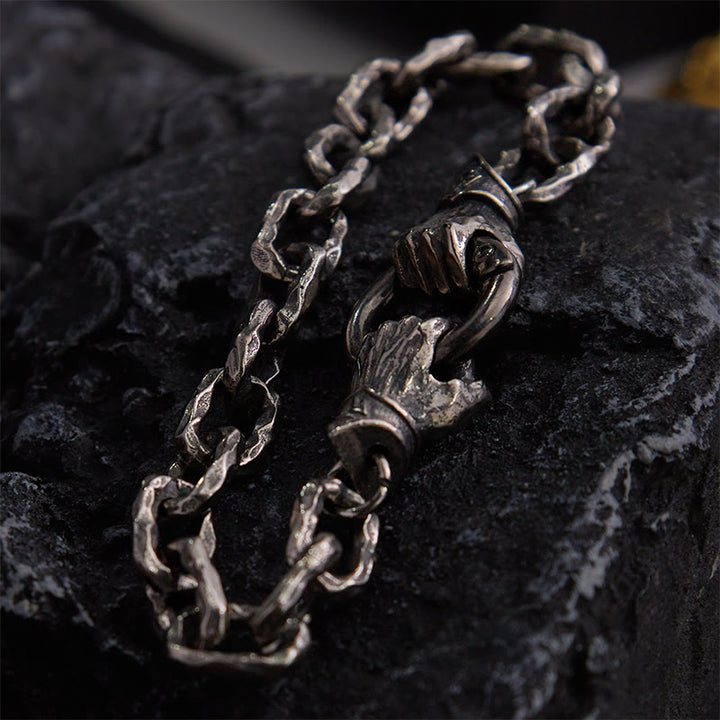 WorldNorse Handgemachtes Wikingerfaust-Silberkabelarmband/Halskette