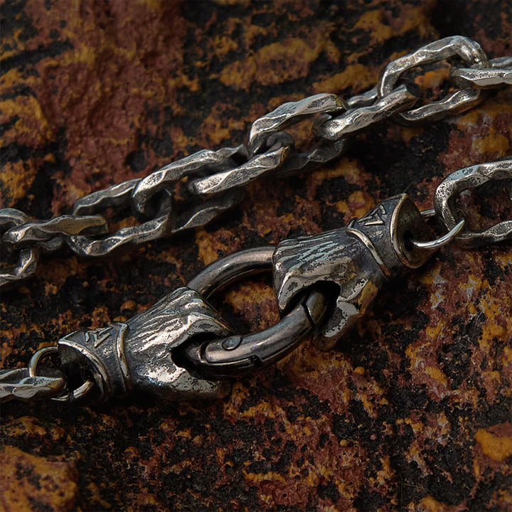 WorldNorse Handgemachtes Wikingerfaust-Silberkabelarmband/Halskette