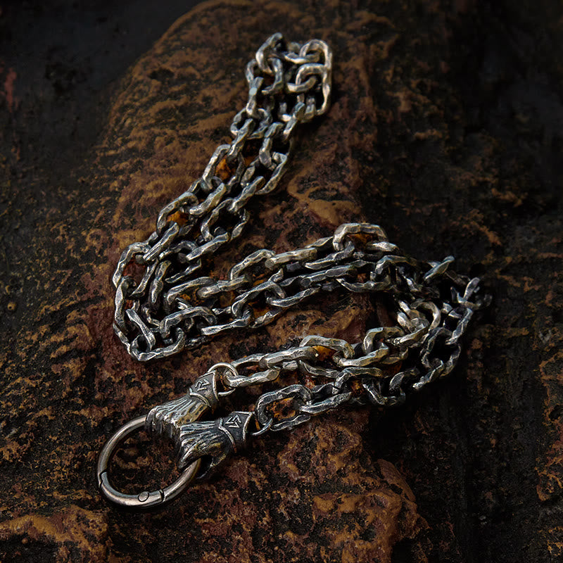 WorldNorse Handgemachtes Wikingerfaust-Silberkabelarmband/Halskette
