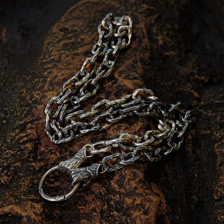WorldNorse Handgemachtes Wikingerfaust-Silberkabelarmband/Halskette