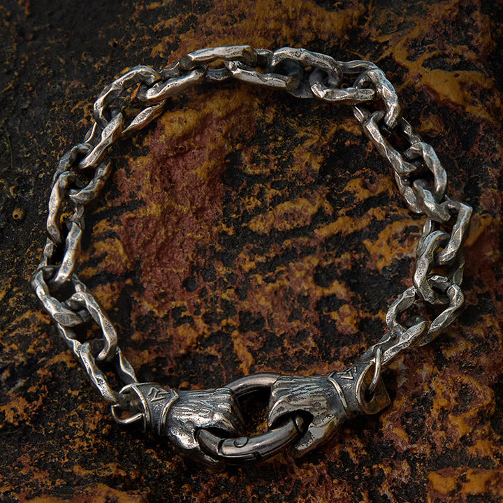 WorldNorse Handgemachtes Wikingerfaust-Silberkabelarmband/Halskette