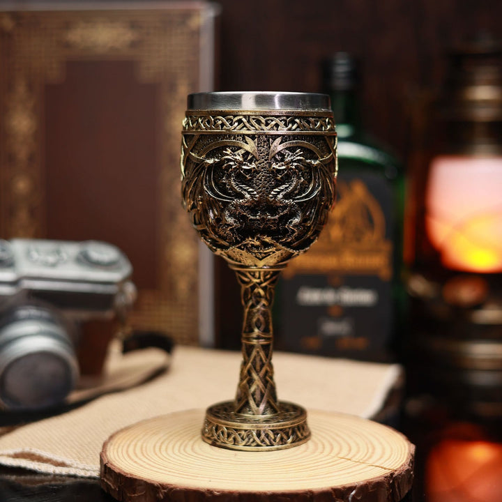 Kelch mit Doppeldrachen und nordischem Keltischer Knoten - Bronze - image 4