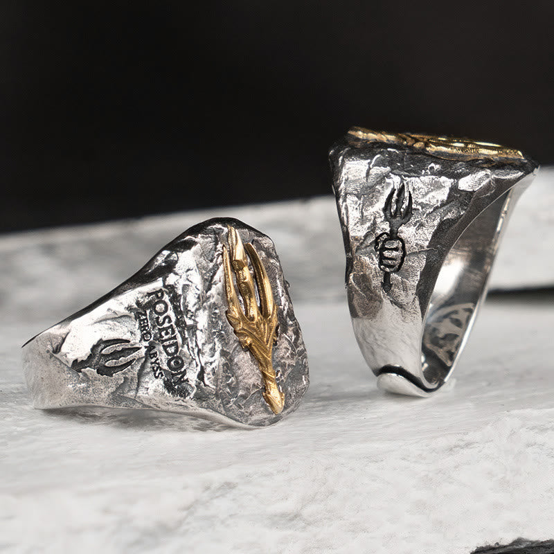 WorldNorse Vintage Poseidon Dreizack Verstellbarer Ring