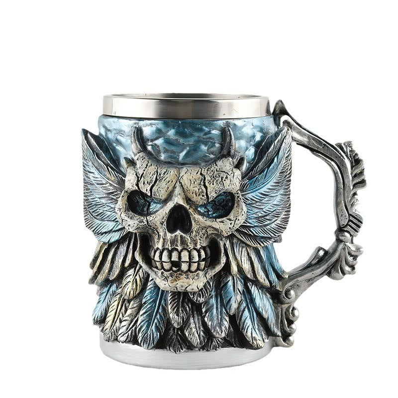 WorldNorse Feder Totenkopf Bier Kaffeebecher