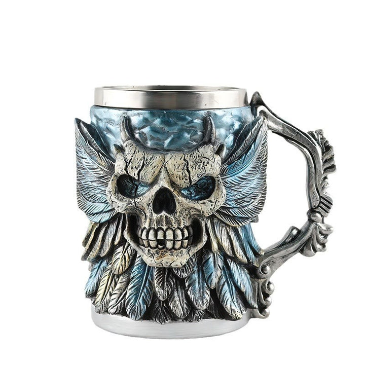 WorldNorse Feder Totenkopf Bier Kaffeebecher