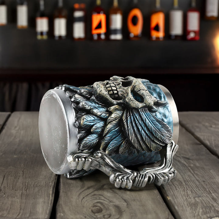 WorldNorse Feder Totenkopf Bier Kaffeebecher