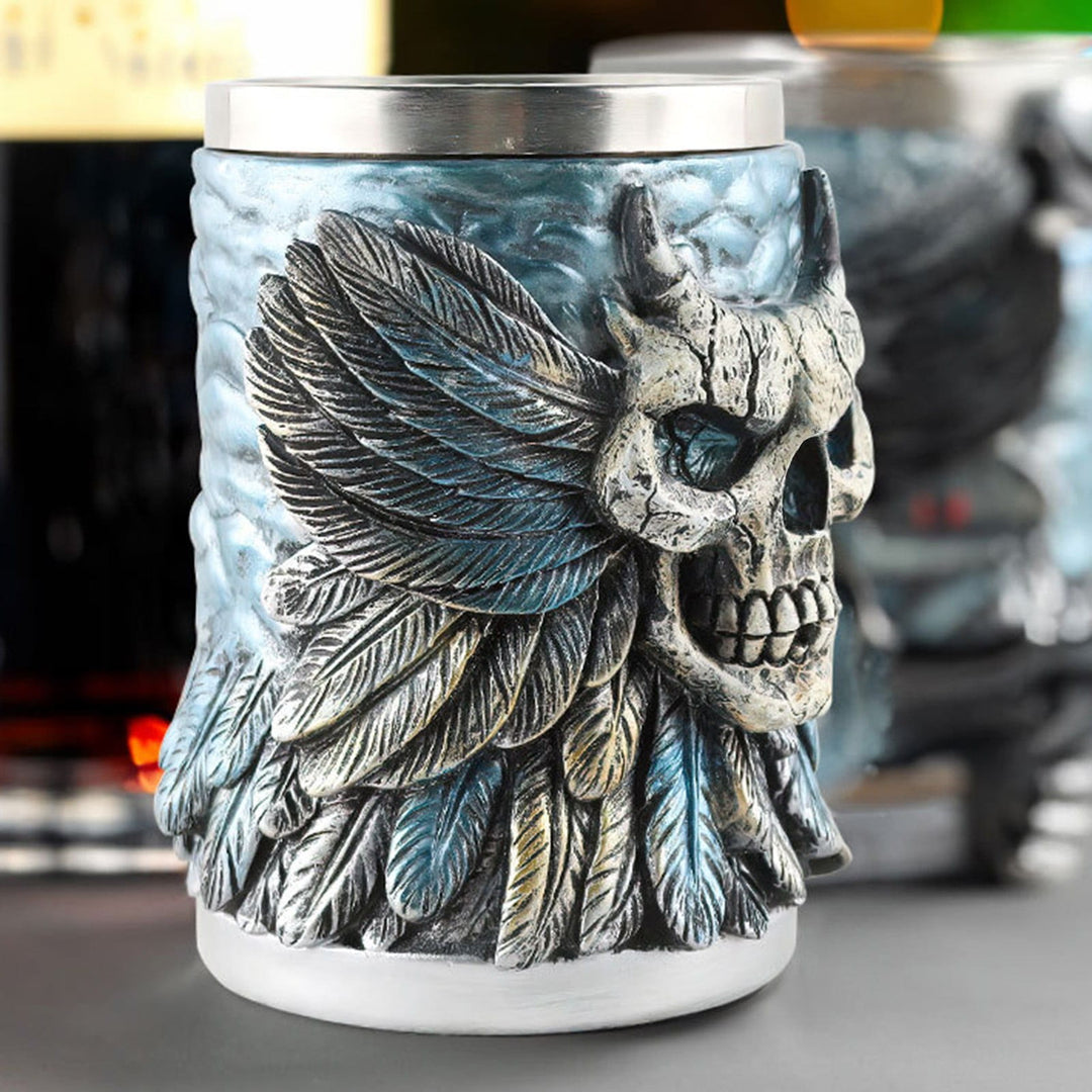 WorldNorse Feder Totenkopf Bier Kaffeebecher