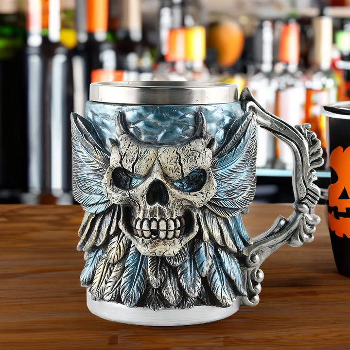 WorldNorse Feder Totenkopf Bier Kaffeebecher