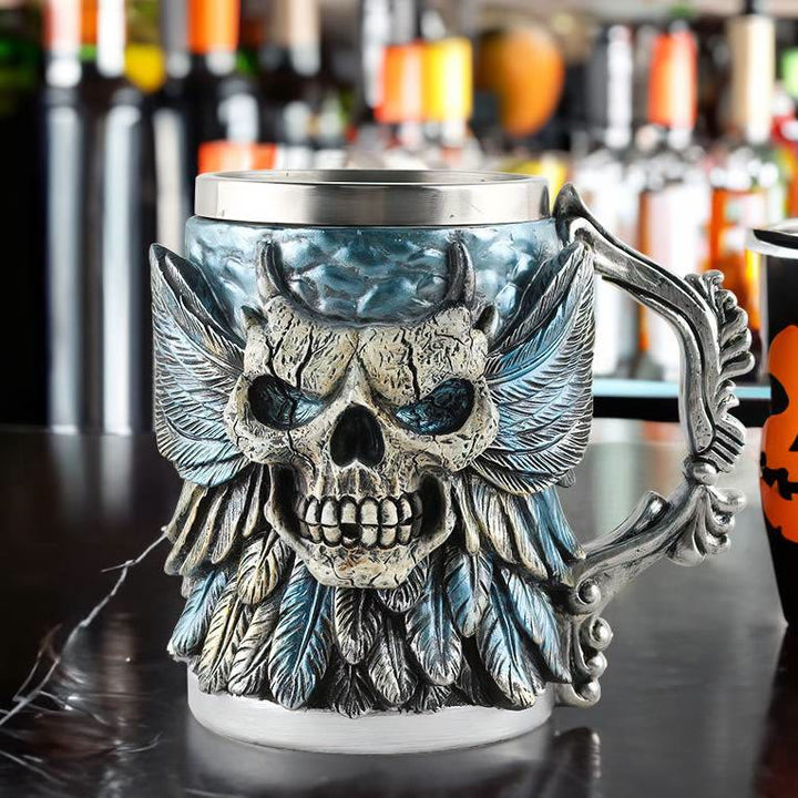 WorldNorse Feder Totenkopf Bier Kaffeebecher