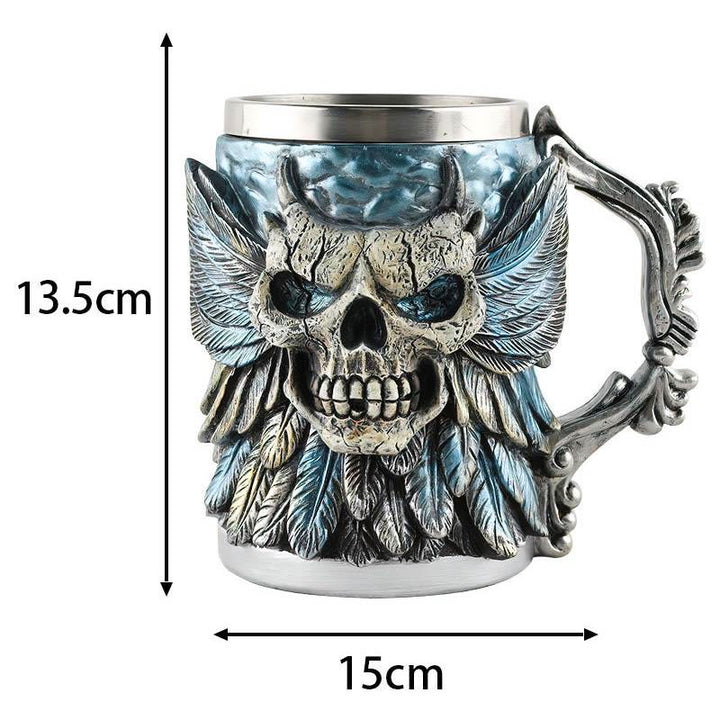 WorldNorse Feder Totenkopf Bier Kaffeebecher