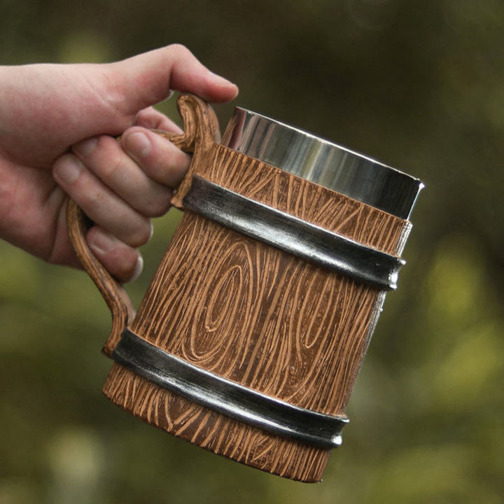 WorldNorse Bierkrug mit Holzmaserung, 590 ml