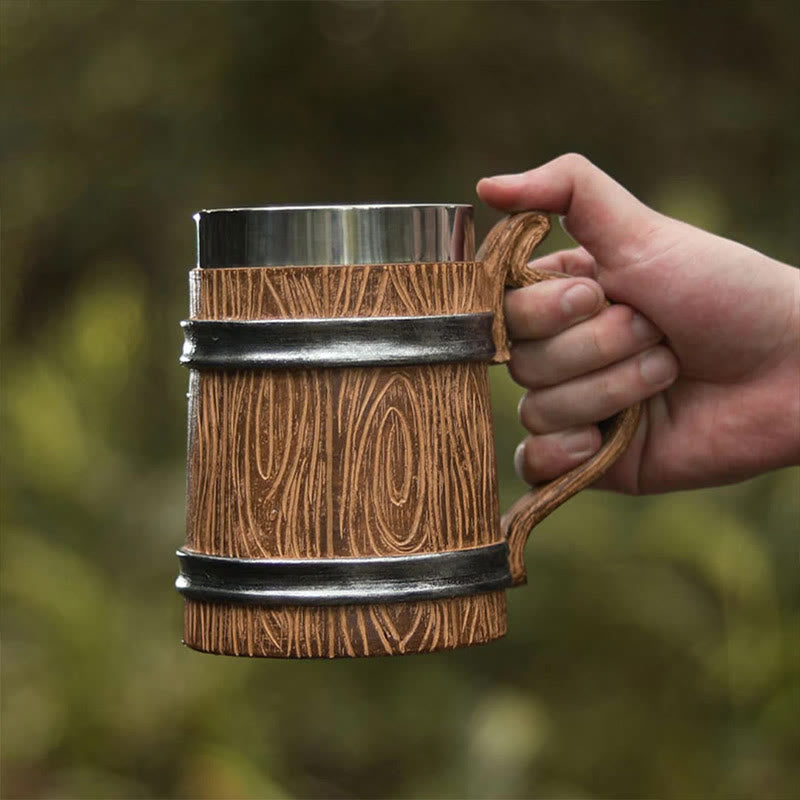 WorldNorse Bierkrug mit Holzmaserung, 590 ml
