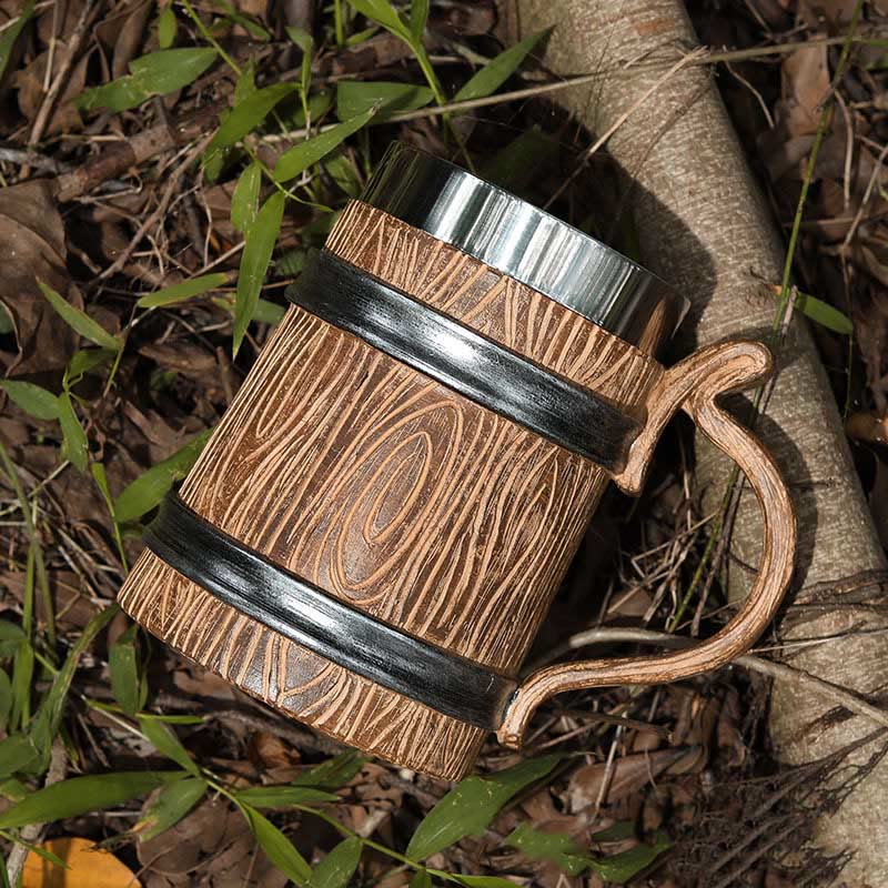 WorldNorse Bierkrug mit Holzmaserung, 590 ml