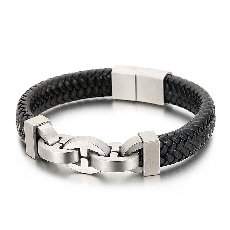 WorldNorse Stahlmanschette, geflochtenes Lederarmband