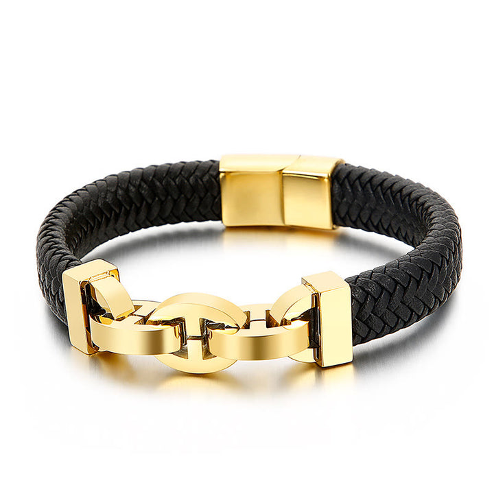 WorldNorse Stahlmanschette, geflochtenes Lederarmband