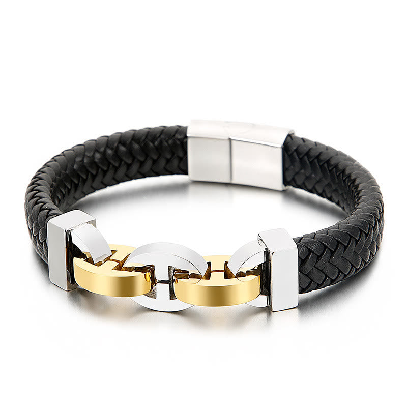WorldNorse Stahlmanschette, geflochtenes Lederarmband