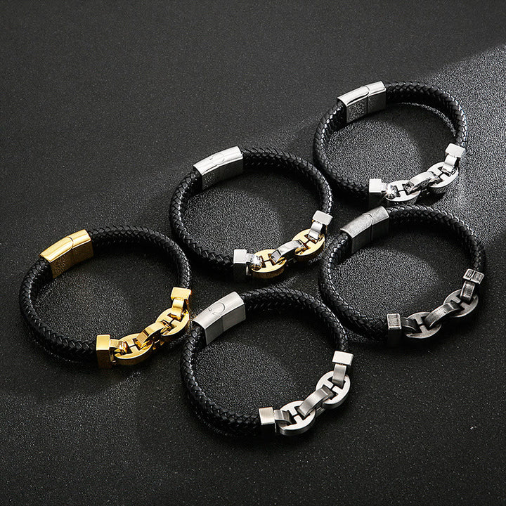 WorldNorse Stahlmanschette, geflochtenes Lederarmband