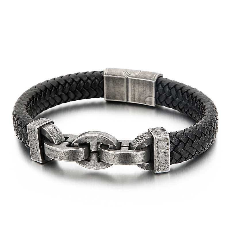 WorldNorse Stahlmanschette, geflochtenes Lederarmband