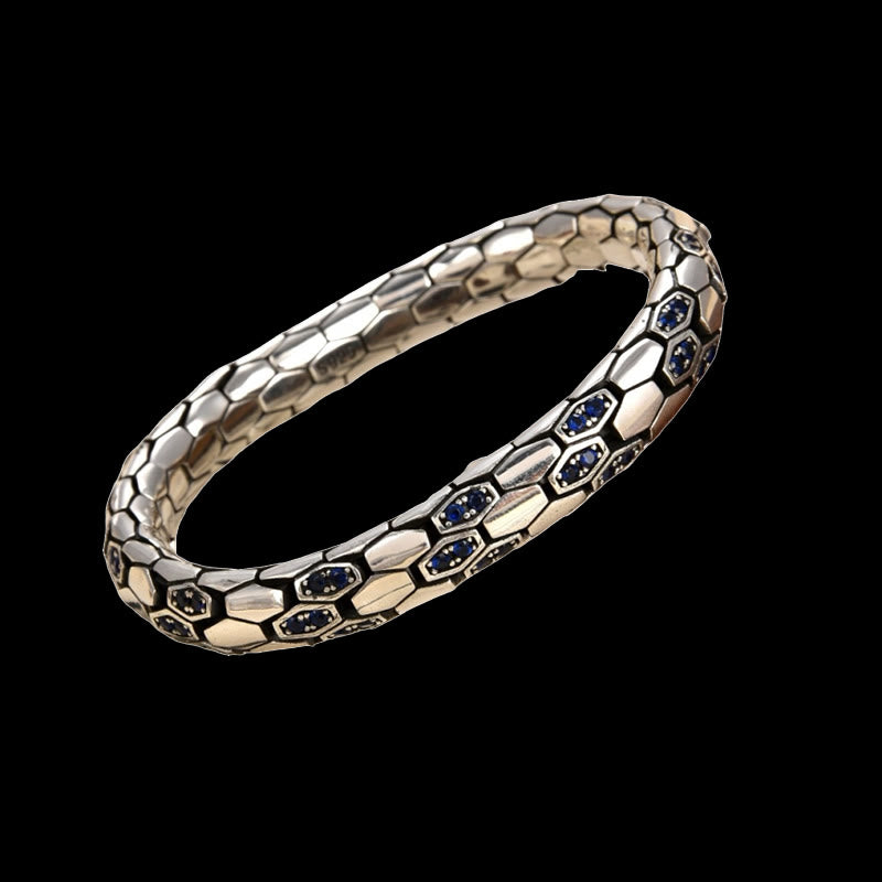 WorldNorse 925 Sterling Silber Intarsien Zirkon Schlangenhaut Armband