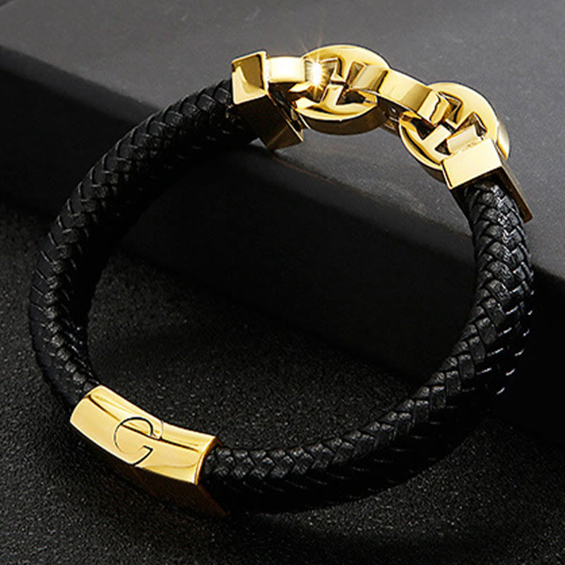 WorldNorse Stahlmanschette, geflochtenes Lederarmband