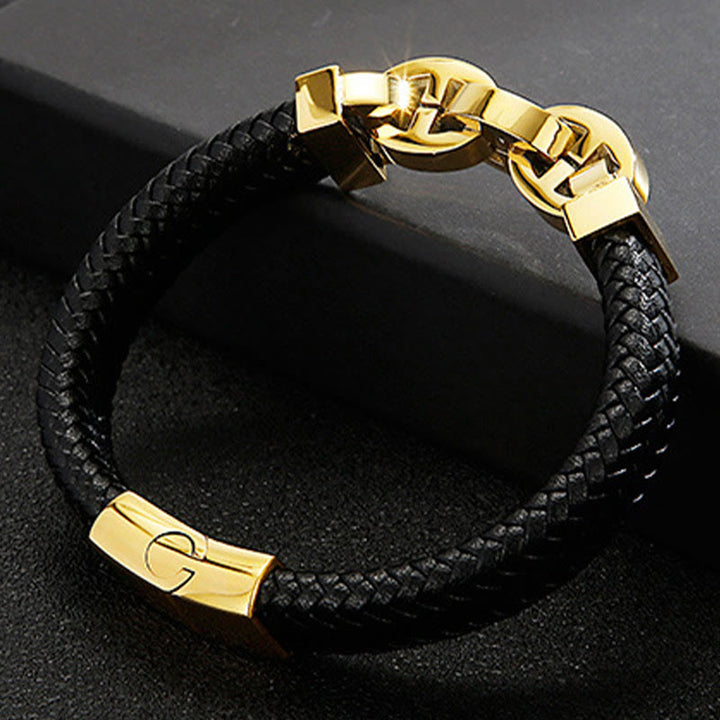 WorldNorse Stahlmanschette, geflochtenes Lederarmband