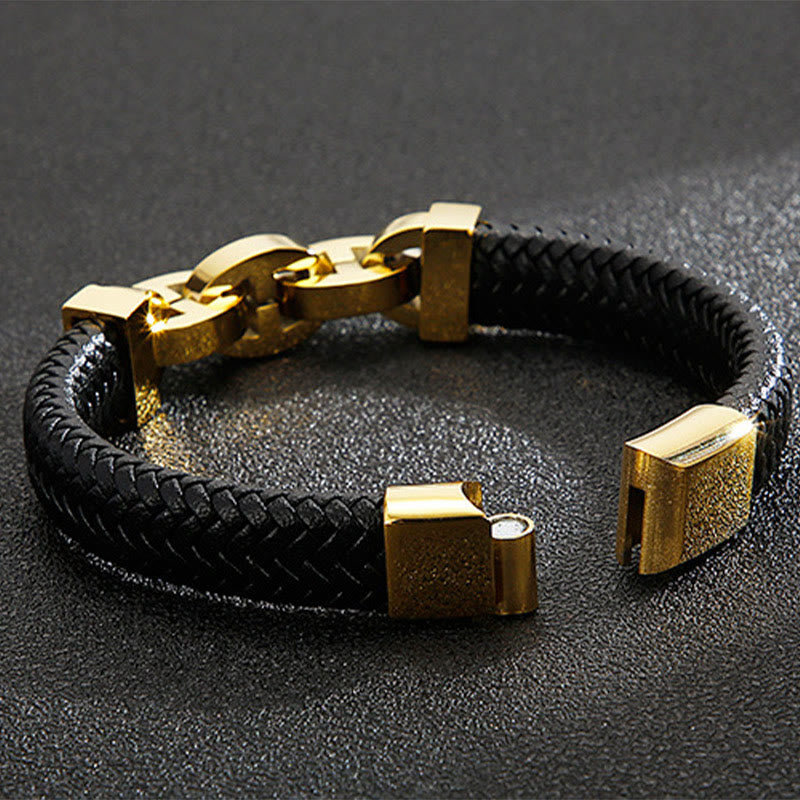 WorldNorse Stahlmanschette, geflochtenes Lederarmband