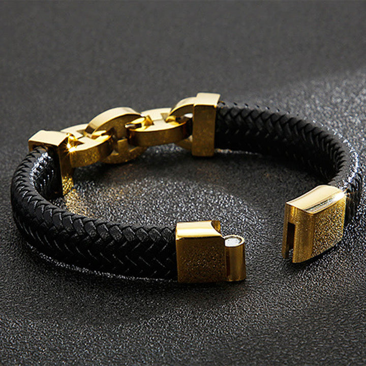WorldNorse Stahlmanschette, geflochtenes Lederarmband
