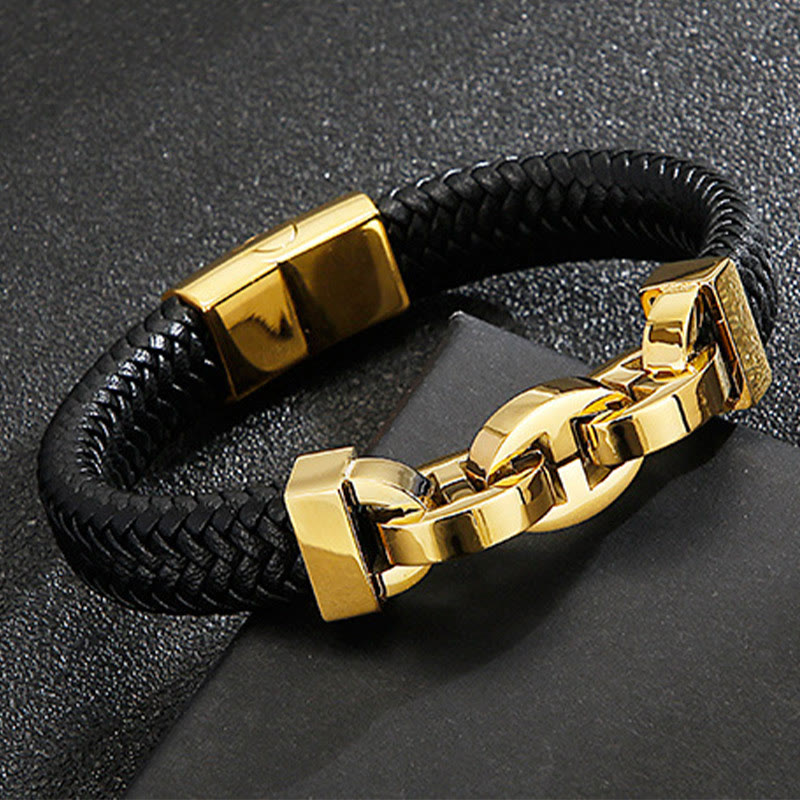 WorldNorse Stahlmanschette, geflochtenes Lederarmband