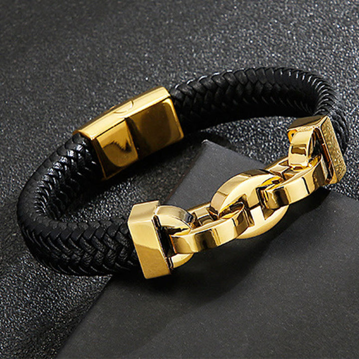 WorldNorse Stahlmanschette, geflochtenes Lederarmband