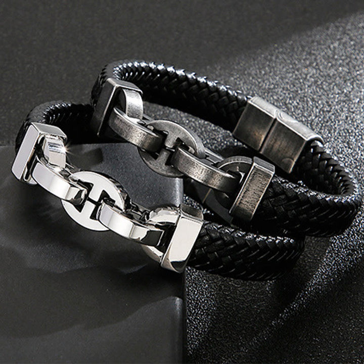 WorldNorse Stahlmanschette, geflochtenes Lederarmband