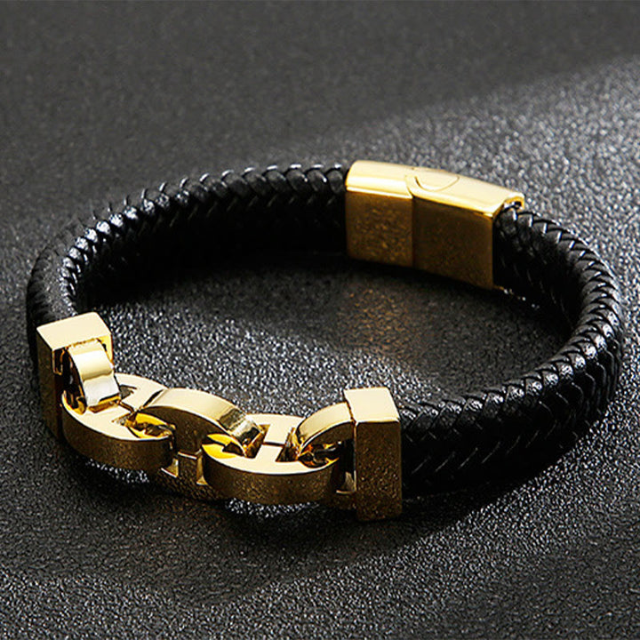 WorldNorse Stahlmanschette, geflochtenes Lederarmband