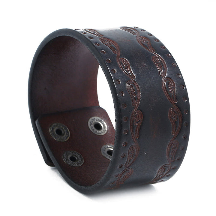 WorldNorse Armreif aus echtem Leder mit nordischem Totem