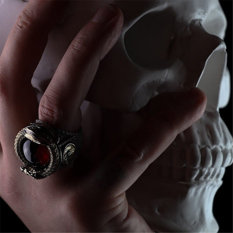 WorldNorse Viking Dragon Snake Jormungandr Intarsien Edelstein Ring