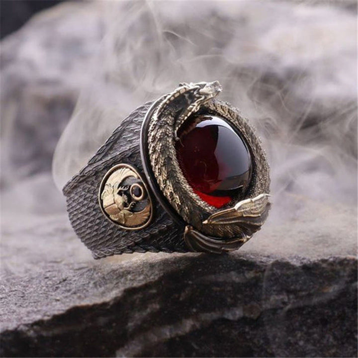 WorldNorse Viking Dragon Snake Jormungandr Intarsien Edelstein Ring - 70mm - image 0