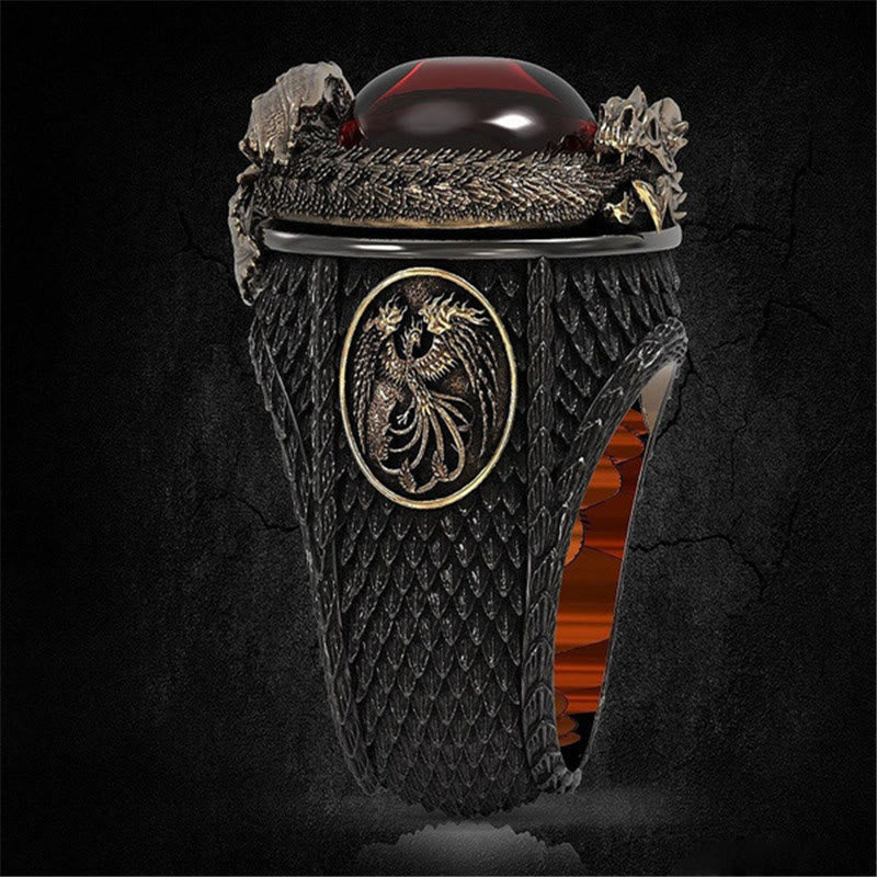 WorldNorse Viking Dragon Snake Jormungandr Intarsien Edelstein Ring