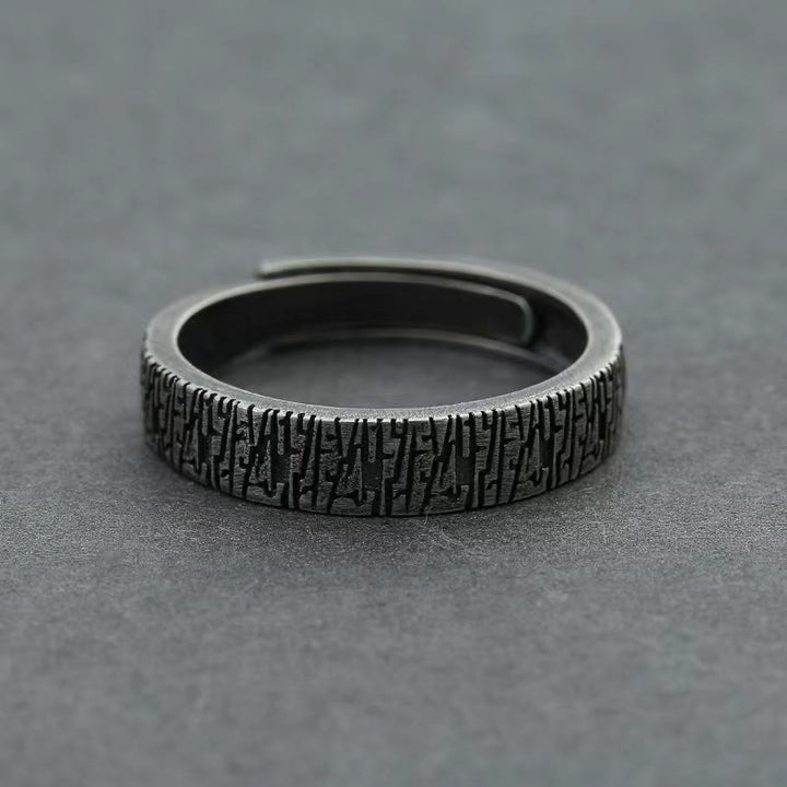 WorldNorse Verstellbarer Edelstahlring mit Retro-Holzmaserung
