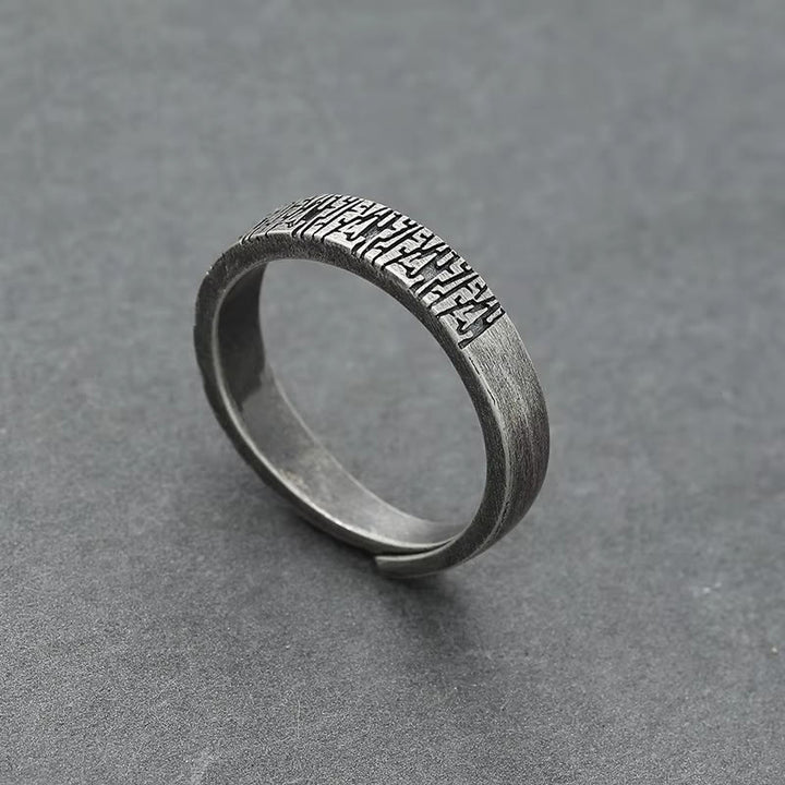 WorldNorse Verstellbarer Edelstahlring mit Retro-Holzmaserung