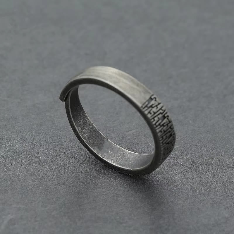 WorldNorse Verstellbarer Edelstahlring mit Retro-Holzmaserung