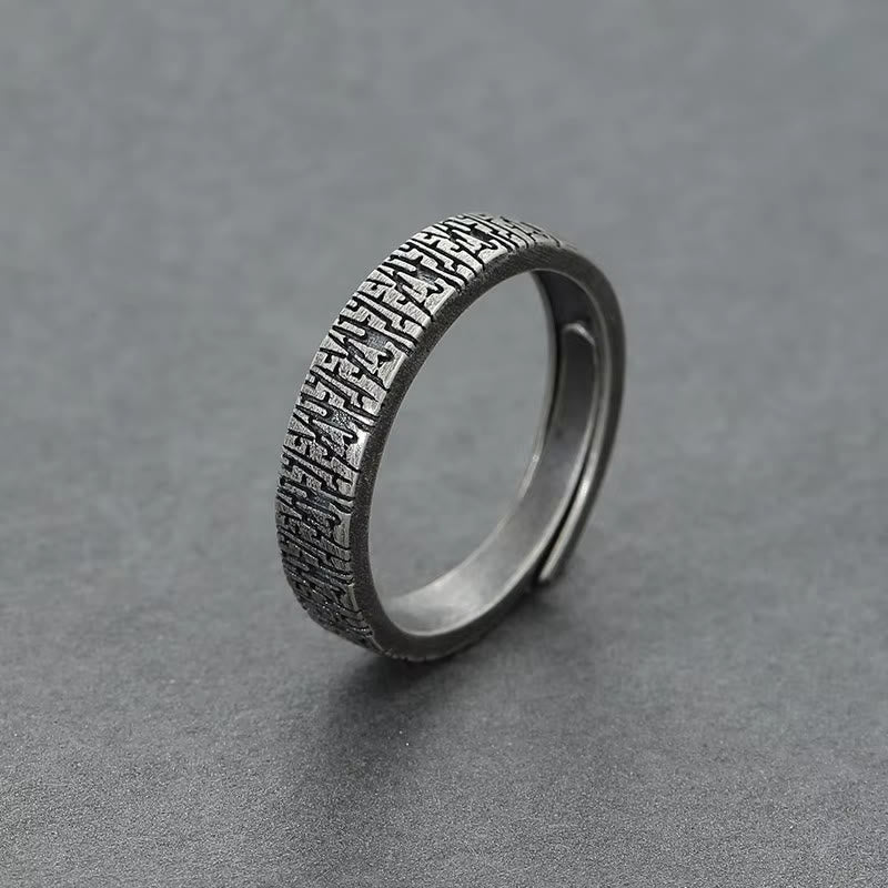 WorldNorse Verstellbarer Edelstahlring mit Retro-Holzmaserung