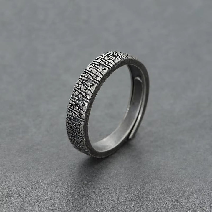 WorldNorse Verstellbarer Edelstahlring mit Retro-Holzmaserung