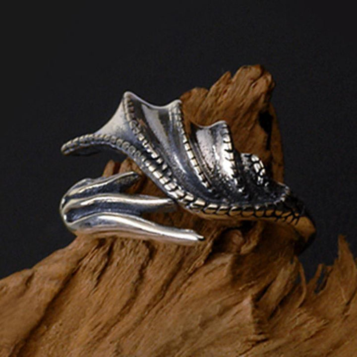 WorldNorse Gothic Verstellbarer Ring mit Drachenflügel