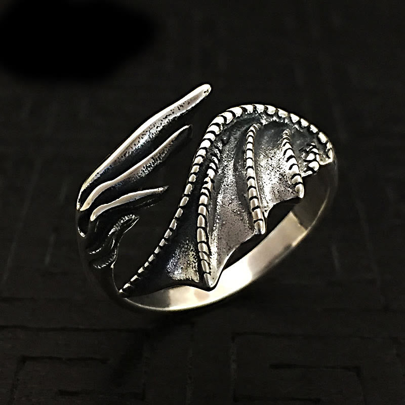 WorldNorse Gothic Verstellbarer Ring mit Drachenflügel