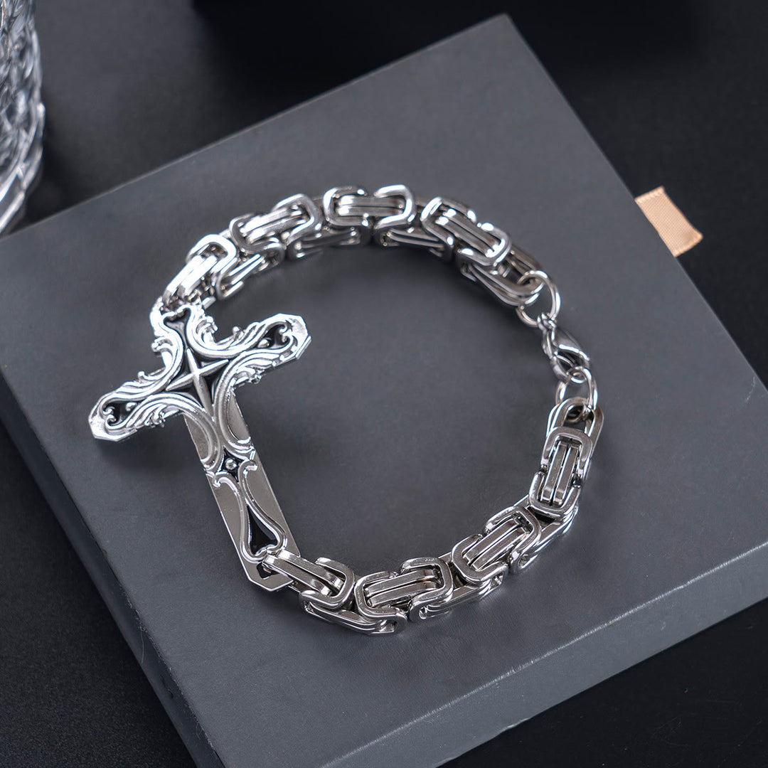 WorldNorse Byzantinisches Ketten-Charm-Armband mit Kreuz