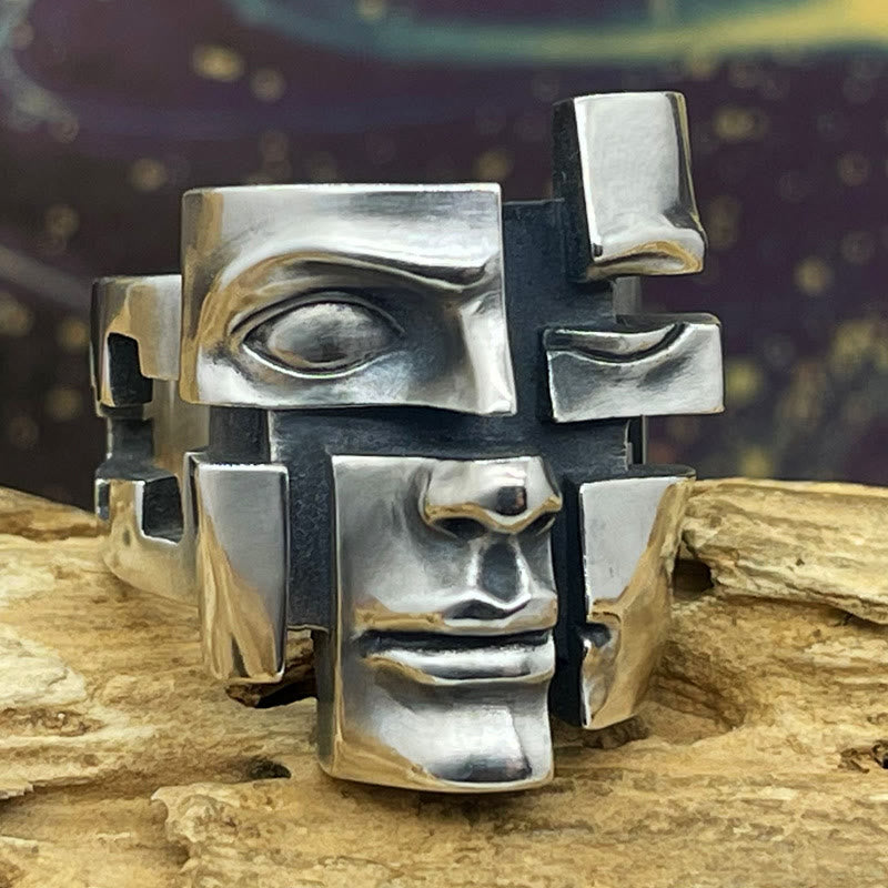 WorldNordischer Maskenring mit gespaltener Persönlichkeit - Einstellbar - image 0