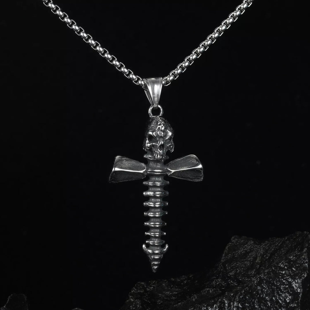 WorldNorse Halskette mit Nagelschraube und Totenkopf-Kreuz