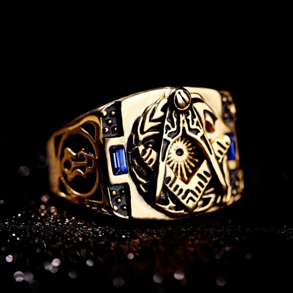 WorldNorse Freimaurer-Ring mit eingelegtem Edelstein