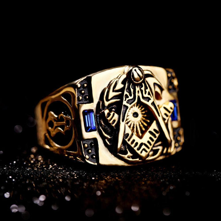 WorldNorse Freimaurer-Ring mit eingelegtem Edelstein