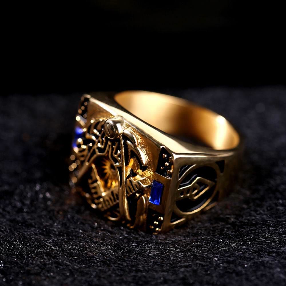WorldNorse Freimaurer-Ring mit eingelegtem Edelstein