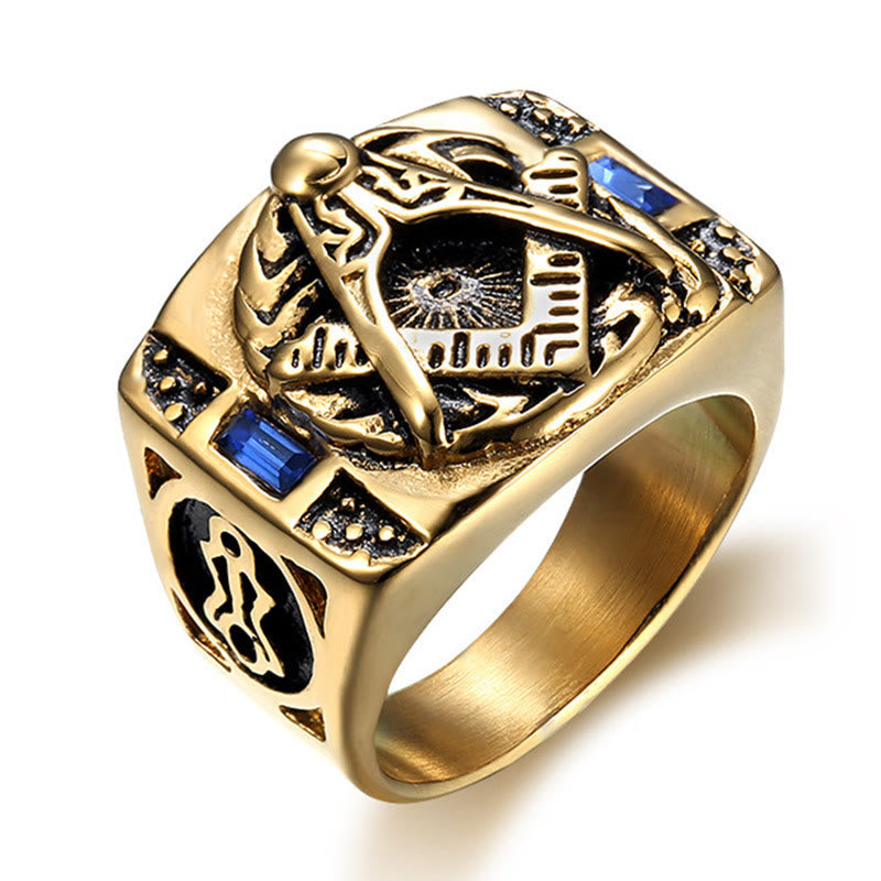 WorldNorse Freimaurer-Ring mit eingelegtem Edelstein