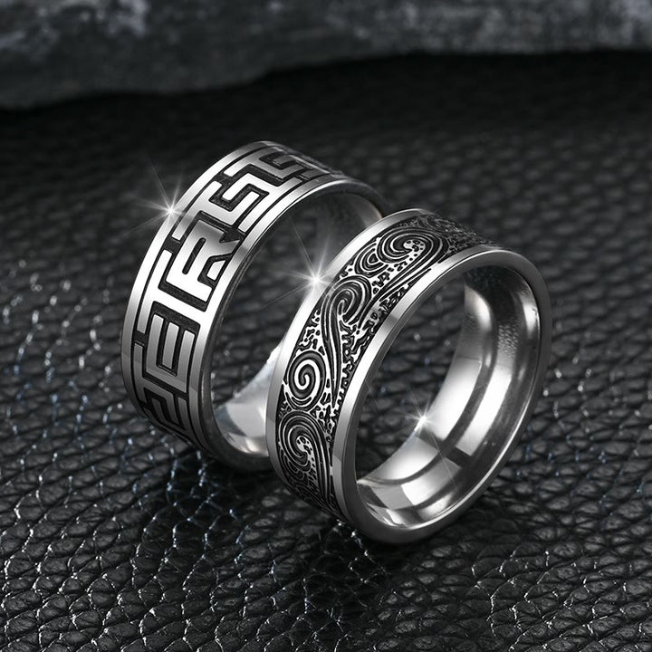 WorldNorse Retro-Ring aus Edelstahl mit Gravur